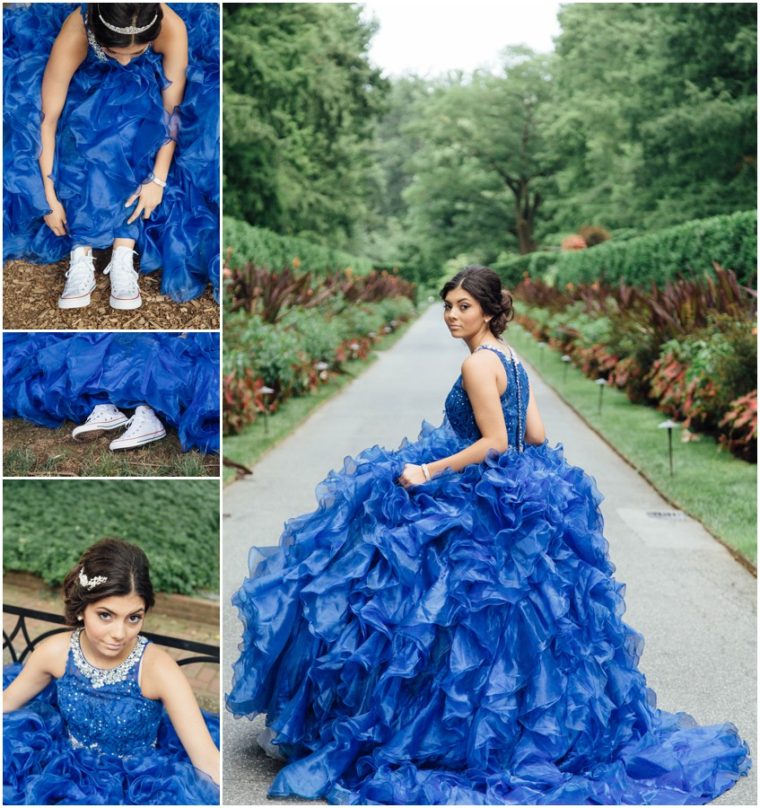 girl in blue dress longwood gardens collage