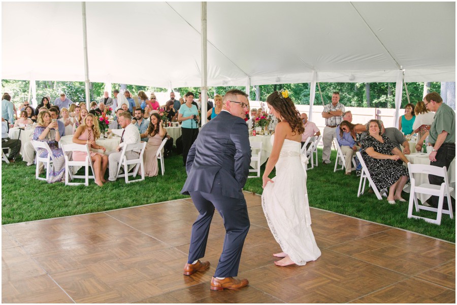 groom and bride crazy dancing at backyard wedding in coatesville pa