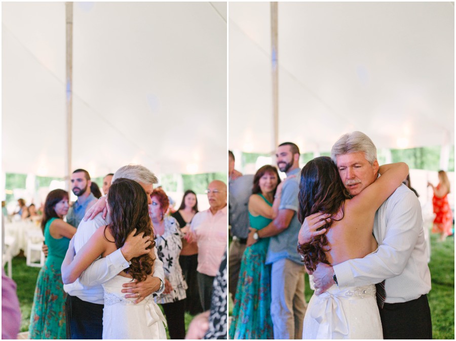bride dancing with father at reception at backyard wedding