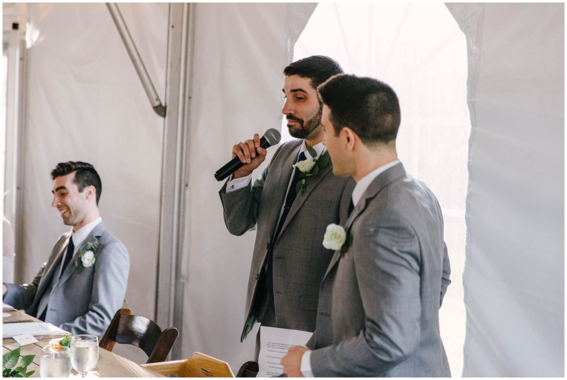 grooms giving speech at wedding reception at graeme park